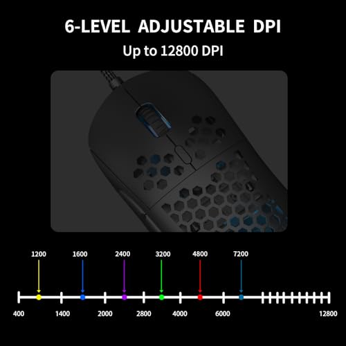MR.FOX M1 Ultralight Honeycomb Gaming Mouse Wired, 75g Lightweight, 12,800 DPI Optical Sensor, RGB Lighting with Music Sync, 6 Programmable Buttons, Braided Cable, Gaming Mouse for PC/Mac, Black - color: Black