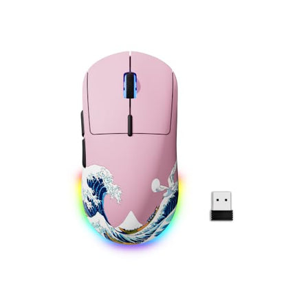 G57 Wireless Gaming Mouse, 8000 DPI, 80g, 2.4G/Bluetooth/USB-C Rechargeable Wireless Mouse with 5 Programmable Buttons for PC/Mac, Pink - color: Pink