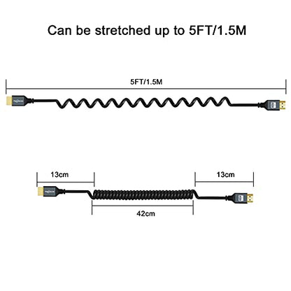 Twozoh HDMI to HDMI Coiled Cable, Support 3D,4K UHD, 1080p, HDMI 2.0a 2.0b 2.0 1.4a (Extend up to 1.5M/5FT) - color: COILED 1-Pack, size: 5Ft