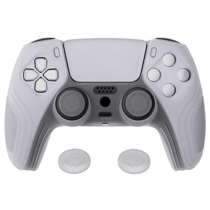 eXtremeRate PlayVital Samurai Edition Clear White Anti-Slip Controller Silicone Skin for ps5, Ergonomic Soft Rubber Protective Case for ps5 Controller with Clear White Thumb Stick Caps - color: Clear White