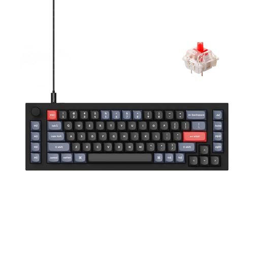 Keychron Q65 Wired 65% Layout Compact Mechanical Keyboard with Knob, Hot-Swappable QMK/VIA Gaming Keyboard Aluminum CNC 1000 Hz Polling Rate Compatible with Mac Windows Linux-Gateron Red Switch - color: Black-Red Switch
