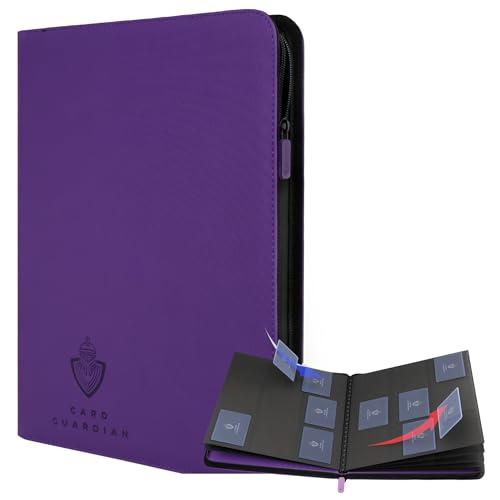 Card Guardian - 9 Pocket Premium Black Binder with Zipper for 360 Cards - Side Loading Pockets for Trading Card Games TCG (Purple) | Holds 360 Cards, Side Loading, For TCG & Football, Premium Card Collection - color: Purple