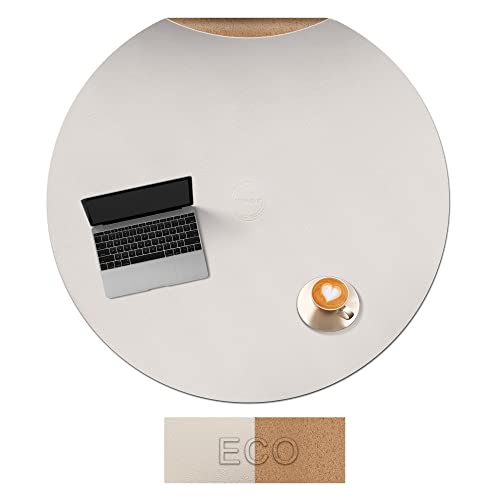 CENNBIE 42 Inches Cork Leather Round Table Cover Mat(Cream) | Heat & Water Resistant, Non-Slip Cork Base, Cut-to-Fit 30-42", for Dining Coffee Side Table, Indoor/Outdoor, Easy Clean - color: Cream, size: 42" (Round)