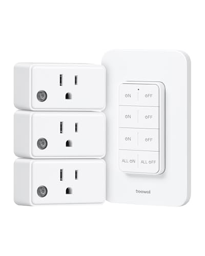 3 Independent Remote Control Outlets with Wireless Wall Switch | 200FT RF Range, Wall Mounted Light Switch with Mini Plug, 15A/1875W, for Lamps/Lights/Household Appliances, ETL listed - size: 3 Outlets + 1 Switch