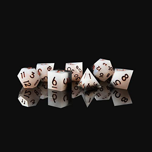 Sharp Edge DND Dice Set Handmade 7 Accessories Dice for Dungeons and Dragons TTRPG Games, Multi-Sided RPG Polyhedral Resin Sharp Edge Dice Roleplaying Games - color: Grey Black
