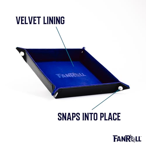 FanRoll Fold Up Velvet Dice Tray w/PU Leather Backing: Blue, Role Playing Game Dice Accessories for Dungeons and Dragons - color: Blue