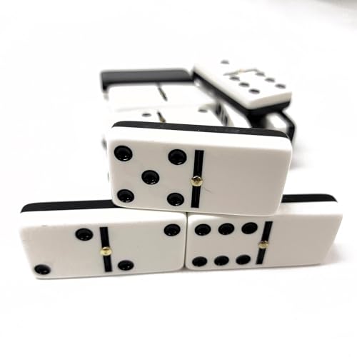 Marion Domino Double 6 Black & White Two Tone Jumbo Tournament Professional Size with Spinners in Elegant Black Velvet Case. - color: Two Tone Black-white
