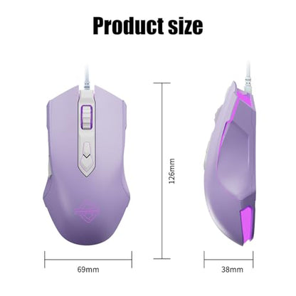 Lomiluskr AJ52 RGB Wired Gaming Mouse, 7 Programmable Buttons, Computer Mice with RGB Lighting, 200-4800 DPI Adjustable, for PC/Laptop (Purple) - color: Purple