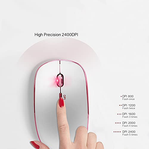 JOYACCESS Wireless Mouse for Laptop - Ultra Thin, Silent, 2400 DPI Portable Optical Mouse for Laptop,Computer,MacBook,Windows, Chromebook, PC (White + Pink) - color: Silver