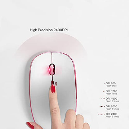 JOYACCESS Wireless Mouse for Laptop - Ultra Thin, Silent, 2400 DPI Portable Optical Mouse for Laptop,Computer,MacBook,Windows, Chromebook, PC (White + Pink) - color: Silver