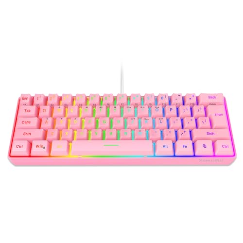 Snpurdiri 60% Wired Gaming Keyboard, 61 Keys RGB Backlit Ultra-Compact Mini Gaming Keyboard for PC/Mac Gamer, Typist, Travel, Easy to Carry on Business Trip(Pink) - color: Pink