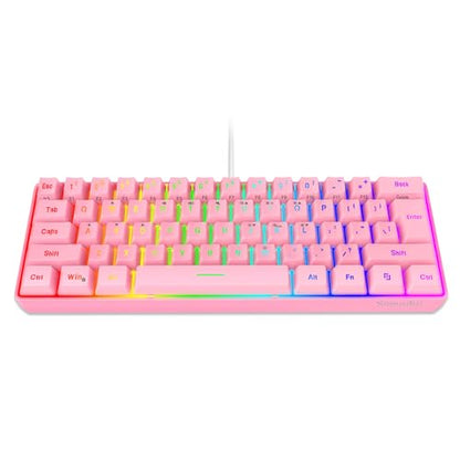 Snpurdiri 60% Wired Gaming Keyboard, 61 Keys RGB Backlit Ultra-Compact Mini Gaming Keyboard for PC/Mac Gamer, Typist, Travel, Easy to Carry on Business Trip(Pink) | Backlit Ultra-Compact Mini Gaming Keyboard for PC/Mac Gamer, Typist, Travel, Easy to Carry