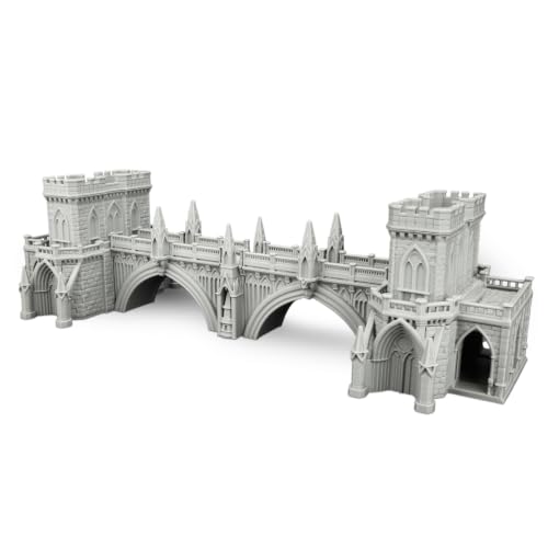 Fantasy Building Modular Castle Bridge Terrain 25mm for Tabletop Games | 1:64 Scale Large Modular Castle Bridge with Towers, Multi-Part Design, Easy Press-Fit Assembly for RPG Campaigns, Wargames