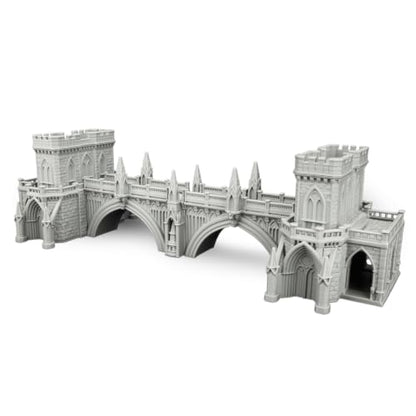 Fantasy Building Modular Castle Bridge Terrain 25mm for Tabletop Games | 1:64 Scale Large Modular Castle Bridge with Towers, Multi-Part Design, Easy Press-Fit Assembly for RPG Campaigns, Wargames