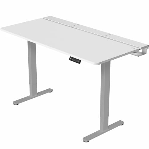 VIVO White 71 x 30 in Standing Desk, DESK-KIT-E2G-P3W | Electric, Dual Motor, Holds 220 lbs, Sit Stand, Height Adjustable, Cable Tray, Full-Size Mouse Pad, Memory, Gray Frame - color: White Top / Gray Frame, size: 60 x 30