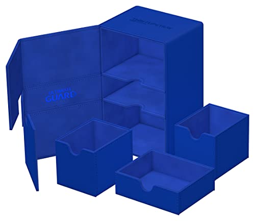Ultimate Guard Twin Flip'n'Tray 160+, Deck Case for 160 Double-Sleeved TCG Cards + Dice Tray, Blue, Independent Magnetic Closure & Microfiber Inner Lining - color: Blue, size: 160+