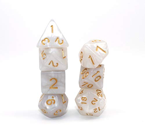 DND Dice Set Pearl White RPG 7-Die Dice Set Fit Dungeons and Dragons(D&D) Pathfinder MTG Role Playing Games Polyhedral Dice with Dice Pouch - color: White
