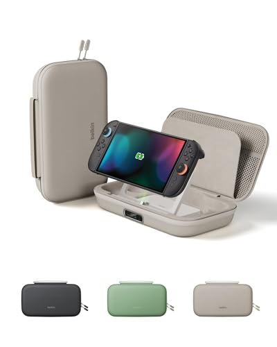 Belkin Nintendo Switch 2 Charging Case Pro, 10000mAh Power Bank, 30W Fast Charging w/Kick Stand - Custom Fit, Hard Shell Carrying Case, 12 Game Card Slots, AirTag Holder, Digital Display - Sand - color: Sand