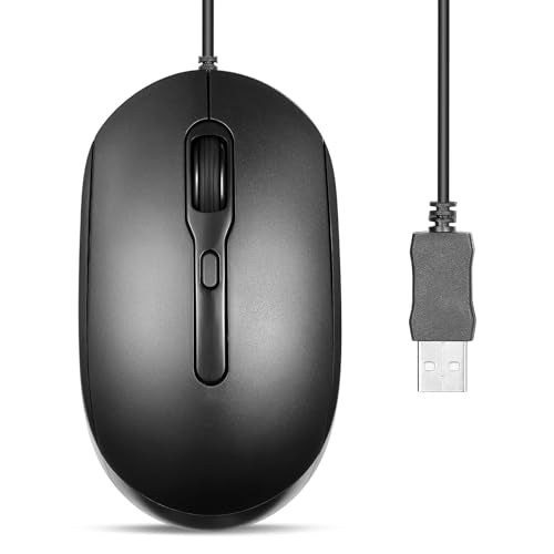 Perixx PERIMICE-222UB Wired USB Optical Mouse, Long 5.9 Ft Cable, Adjustable DPI 1200/1600/2000, Silent Clicks, Ergonomic Design, Black - style: USB Type-A