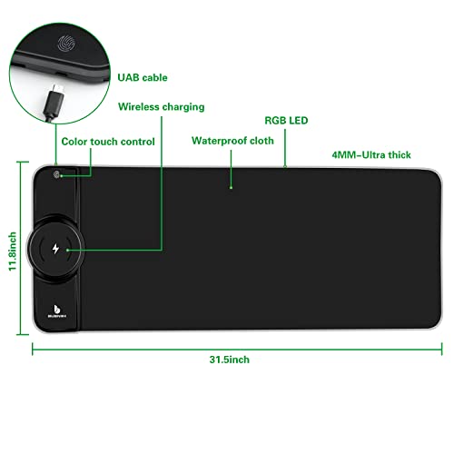 Mouse Pad,Gaming Desk Mat,Mouse Pad with Wireless Charging | 15W Fast Chargering,10 Lighting Modes,for Gaming Keyboard&Mouse,Home&Office,Mobile Phone Devices,31.5"X11.8",Flare Color - color: Flare Color