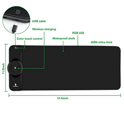 Mouse Pad,Gaming Desk Mat,Mouse Pad with Wireless Charging | 15W Fast Chargering,10 Lighting Modes,for Gaming Keyboard&Mouse,Home&Office,Mobile Phone Devices,31.5"X11.8",Flare Color - color: Flare Color