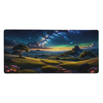 XXL Gaming Mouse Pad 35.4x15.7 inch, Starry Mountain Path Landscape Theme Desk Mat,Large Green Meadow Flower Scene Mousepad (Green Meadow) - color: Green meadow