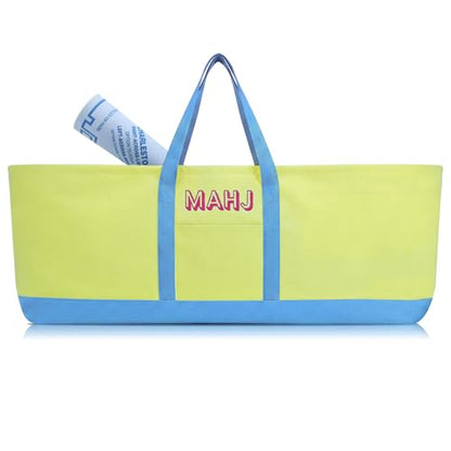 Mahjong Bag for Tiles and Racks Empty American Mahjong Tiles Carrying Tote 31.5 x 12 x 4 Inch Canvas Tile Game Accessory Gift for Pusher Rack Mat Carrying, Case Only(Blue and Lime Green) - color: Blue and Lime Green