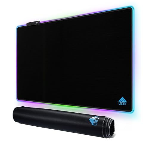 Cacoy 31.5x20 Inch RGB Gaming Mouse Pad, Non-Slip Large LED Desk Mat, Black | Extended Computer Mouse Mat with 9 Lighting Modes, Premium Textured Surface Stitched Edges RGB Keyboard Pad Gamer Accessories - color: Rgb, size: 31.5" x 20"