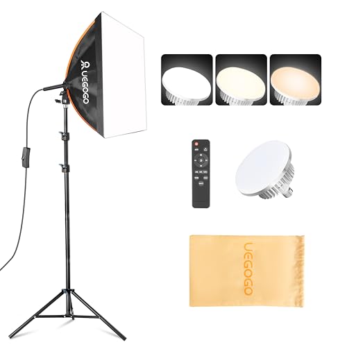 UEGOGO Softbox Photography Lighting Kit，UL Certified 85W 3000-7500K LED Bulbs, 16'' x 16'' Professional Soft Box, Studio Lights for Photography/Live Streaming/Video Recording