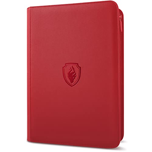 Premium Zip Card Binder, Fabmaker 9 Pocket Trading Card Binder, PU Cover Zipper Card Collection Album, Sturdy 360 Side-Loading Card Folder Holder for Game & Sports Cards, Red - color: Red, size: 9 Pocket - 13.9" x 10.5"