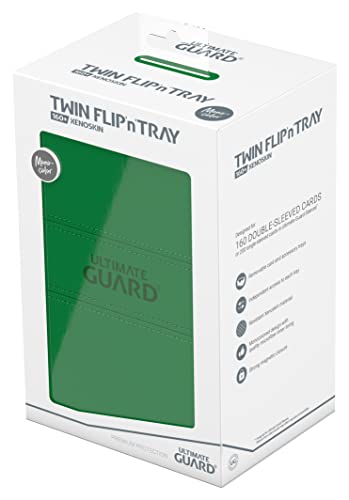 Ultimate Guard Twin Flip'n'Tray 160+, Deck Case for 160 Double-Sleeved TCG Cards + Dice Tray, Green, Independent Magnetic Closure & Microfiber Inner Lining - color: Green, size: 160+
