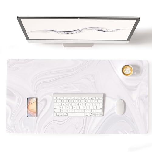 Colorful Star White Marble Waterproof Office Desk Mat, 31.5" x 15.7" | PU Leather Non-Slip Writing Desk Mat, XXL PC Laptop Protector Pads, Home Office Accessories for Women - color: White Marble, size: 31.5" x 15.7"