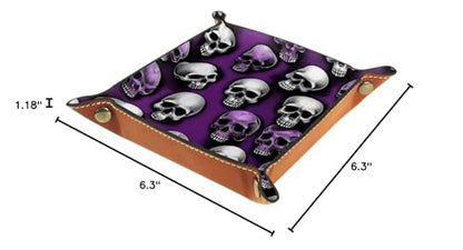 Dice Trays Skulls Purple Holder Storage Box for Dice Games Like RPG DND, Leather Dice Holder Portable Folding Rolling Dice Tray, 16x16cm - color: Multi 2