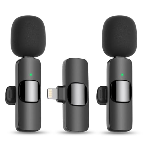 MAYBESTA Wireless Mini Microphone for iPhone 14 Below - Bluetooth Lapel Mic for Video Recording - Clip on Phone Microphones for YouTube Tiktok(Lightning / 2 mics) - color: iPhones 14 & Below (Lightning)