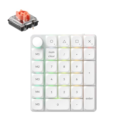Keychron K0 Max QMK Wireless Custom Number Low-Profile RGB Backlit (Hot-Swappable) Silent Red Switch Keypad, 2.4 GHz & Bluetooth 5.3 Connection, 1000Hz Polling Rate - White - color: Silent Red Switch, size: White