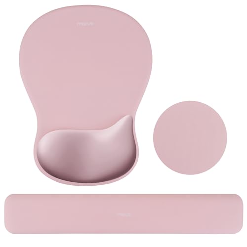 MOSISO Wrist Rest Support for Mouse Pad & Keyboard Set, Pink | Ergonomic Mousepad&Coaster, Non-Slip Base Home/Office Rectangular Easy Typing Pad with Soft Cloth&Curved Memory Foam - color: Pink