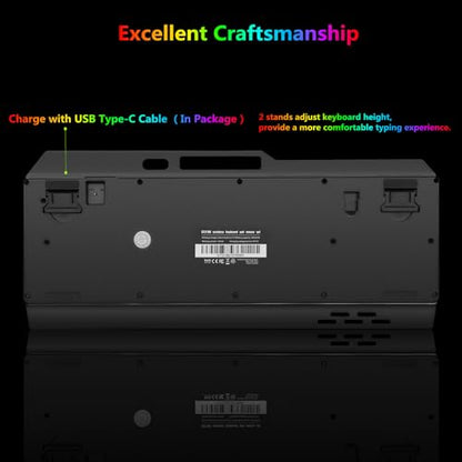 Wireless RGB Gaming Keyboard and Mouse - Rechargeable Backlit,Long Battery Life,Metal Panel Mechanical Feel with Palm Rest,7 Color Gaming Mouse and Mouse Pad for Game and Work