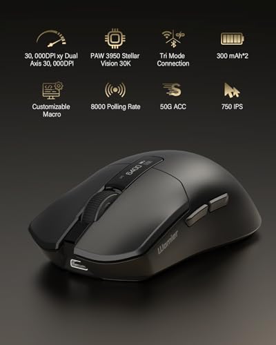 G59 Wireless Gaming Mouse, PAW3950 Sensor, 30,000 DPI, 8000Hz Polling Rate, Programmable Buttons, RGB 68g Tri-Mode Lightweight Esports Mouse for PC/Laptop/Mac