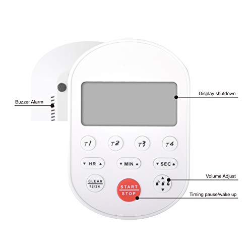 Digital Table-top Timer, 4 Activities Count Down/Count up,Real-time Clock Display,Buzzer Alarm Reminder for Kids and Adults,Time Management for Gym Reading Camping Hiking (White) - color: White