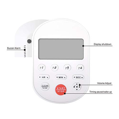 Digital Table-top Timer, 4 Activities Count Down/Count up,Real-time Clock Display,Buzzer Alarm Reminder for Kids and Adults,Time Management for Gym Reading Camping Hiking (White) - color: White