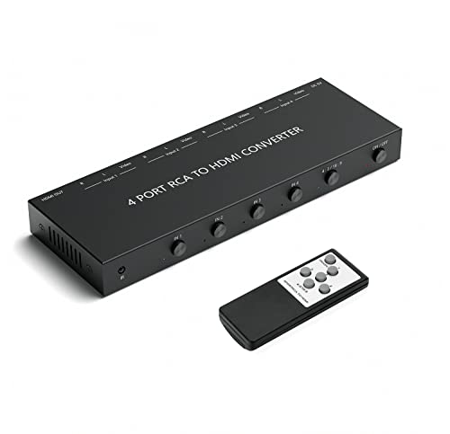 LVY 4 Port RCA to HDMI Converter/4Port AV Adapter Converter 720/1080P Support 16:9/4:3 Switcher Compatible with WII, N64, PS2,PS3, VHS, VCR DVD Players etc. (4AV Input 1 HDMI Output) - style: 4AV to HDMI Converter
