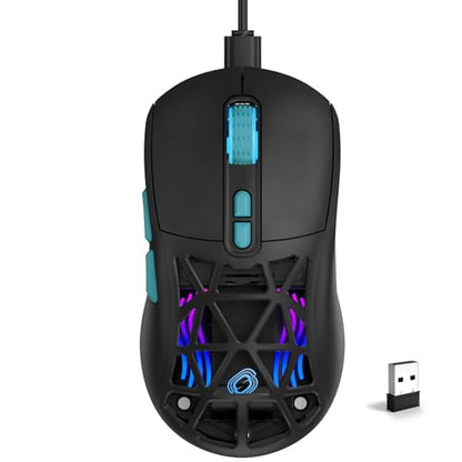 Wireless Gaming Mouse, Rechargeable&Rechange Shell,RGB Programmable Macro Mouse, Lightweight Mouse,10000 DPI,Tri-mode Wired/BT 5.0/2.4GHz Wireless Mouse Gaming with 2 Side Buttons (Black Blue) - color: Black Blue