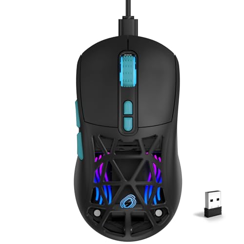 Wireless Gaming Mouse, Rechargeable&Rechange Shell,RGB Programmable Macro Mouse, Lightweight Mouse,10000 DPI,Tri-mode Wired/BT 5.0/2.4GHz Wireless Mouse Gaming with 2 Side Buttons (Black Blue) - color: Black Blue
