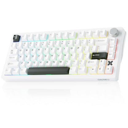 DAREU FLEX75 Gasket Wireless Mechanical Keyboard with Knob | Tri-mode,Hot Swap,75% Custom Gaming Keyboard with PBT Keycaps,RGB Backlit for Mac/Win - color: White