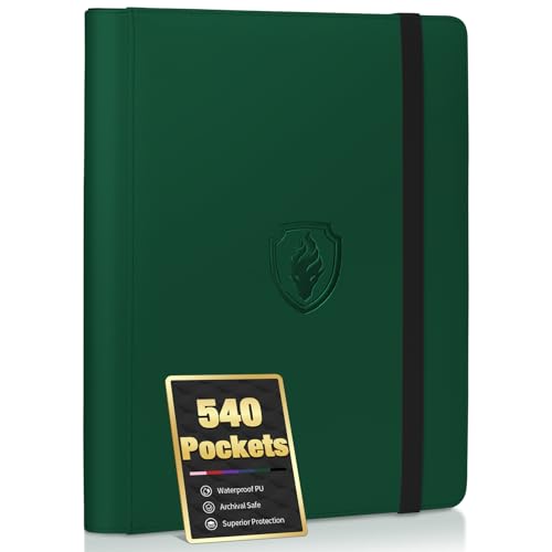 Premium 9 Pocket Card Binder for 540 Cards, Fabmaker PU Cover Trading Card Binder, Sturdy Card Collection Album, Sleek Card Holder Folders for Game Cards & Sports Cards, Dark Green - color: Dark Green, size: 540 Pocket