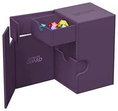 Ultimate Guard Flip'n'Tray 100+, Deck Case for 100 Double-Sleeved TCG Cards + Dice Tray, Purple, Independent Magnetic Closure & Microfiber Inner Lining - color: Purple, size: 100+