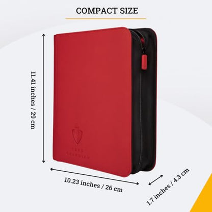 Card Guardian - Toploader 4 Pocket Premium Binder with Zipper for 160 Cards - Side Loaded Pockets - Compatible with Sports and Trading Cards TCG (Red) - color: Red
