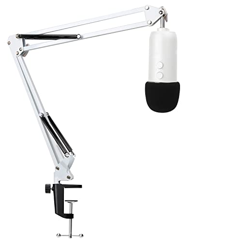 YOUSHARES White Mic Stand with Pop Filter - Microphone Boom Arm Stand with Foam Cover Windscreen for Blue Yeti, Blue Yeti Pro Mic - color: White Mic Stand with Foam