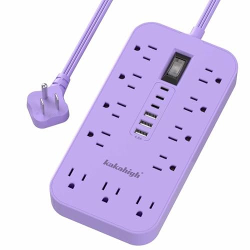Purple Extension Cord with Multiple Outlets- 5 FT | Lavender Extension Cord with 11 AC Outlet 6 USB, Charging Station for Purple Women Lavender Desk Decor Essentials Gifts - color: Purple, size: 5FT