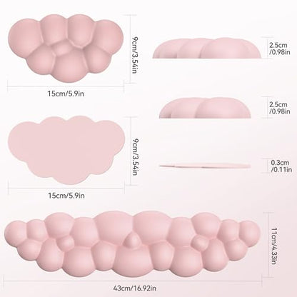 TECKNET Cloud Keyboard Wrist Rest Set, Cloud Wrist Rest with Non-Slip Base, PU Leather Wrist Pad for Keyboard with Ergonomic Memory Foam for Computer Laptop Office Gaming and Pain Relief, Light Pink - color: Light Pink